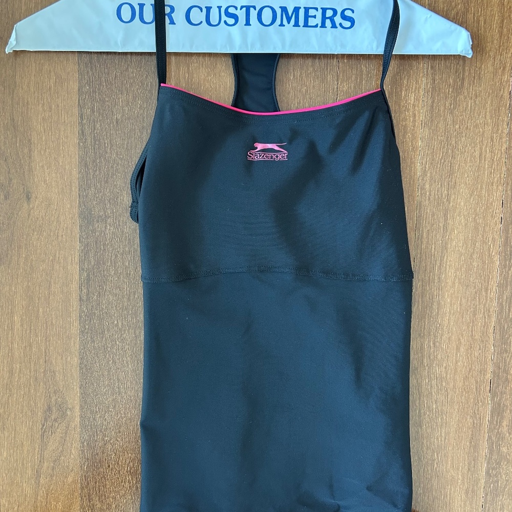 Slazenger Black Fuchsia Tankini Boyshorts Swimsuit 90s Style Like New UK 8 XS